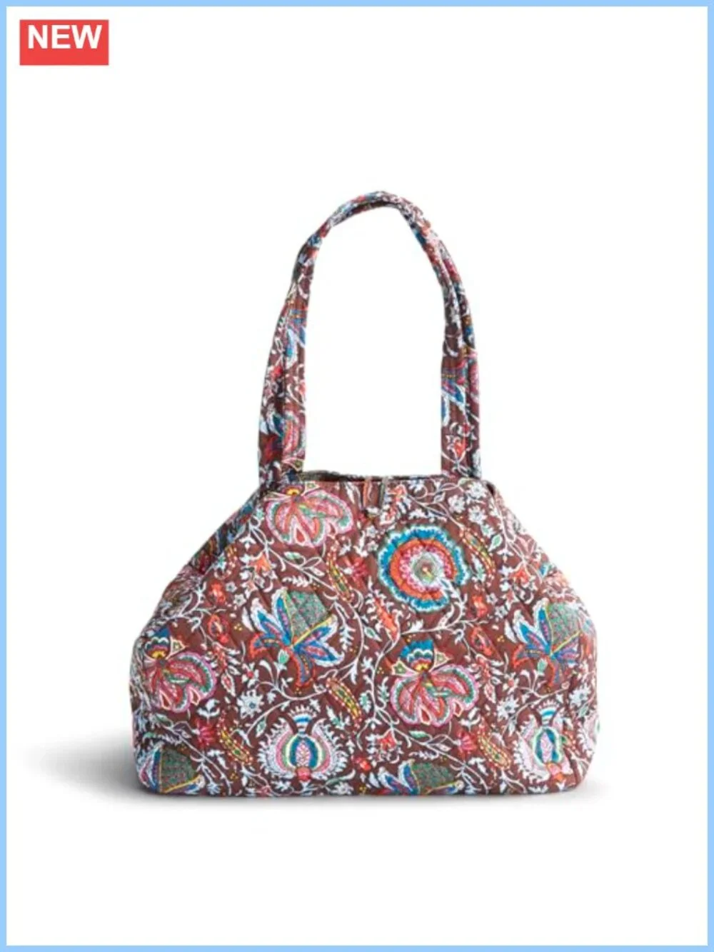Quilted Cotton Shoulder Tote with Pockets & Tie Closure